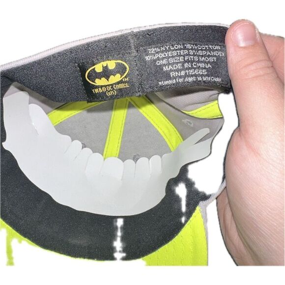 Batman Hat/Cap DC Comics With Embroidered Name & Logo Gray &‎ Lime Elastic OS - Picture 2 of 4